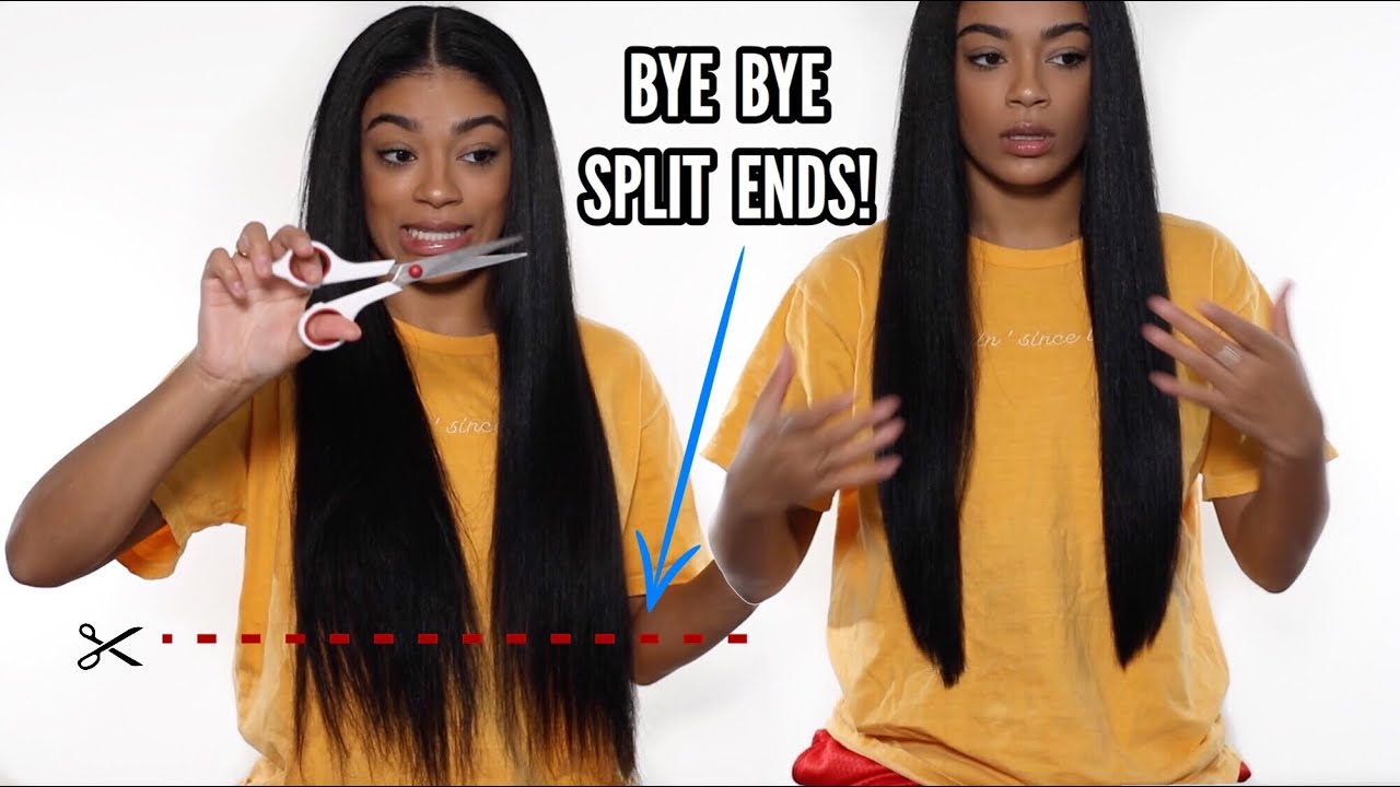 How I Trim My Curly Hair Straightened - NO More Split Ends! | jasmeannnn