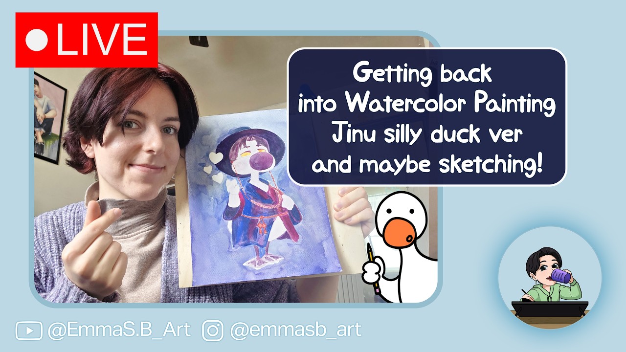 Getting back into Painting with Watercolors, Jinu, silly duck version, maybe some sketching too