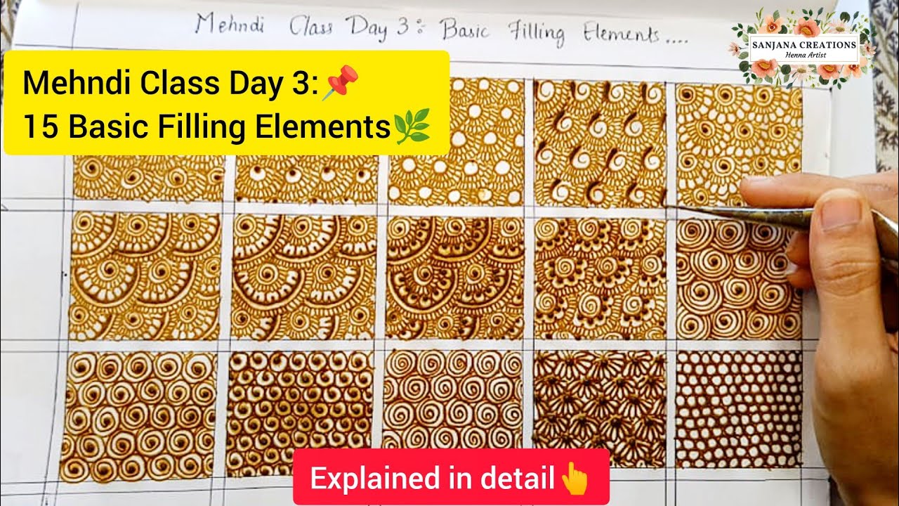 Mehndi Class Day 3: Learn 15 Basic Mehndi Filling Elements | Explained in Detail | Sanjana Creations