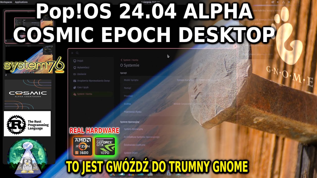LINUX PopOS 24.04 COSMIC DESKTOP EPOCH ALFA - Pozamiatane ! Gnome idzie na emeryturę REAL HARDWARE
