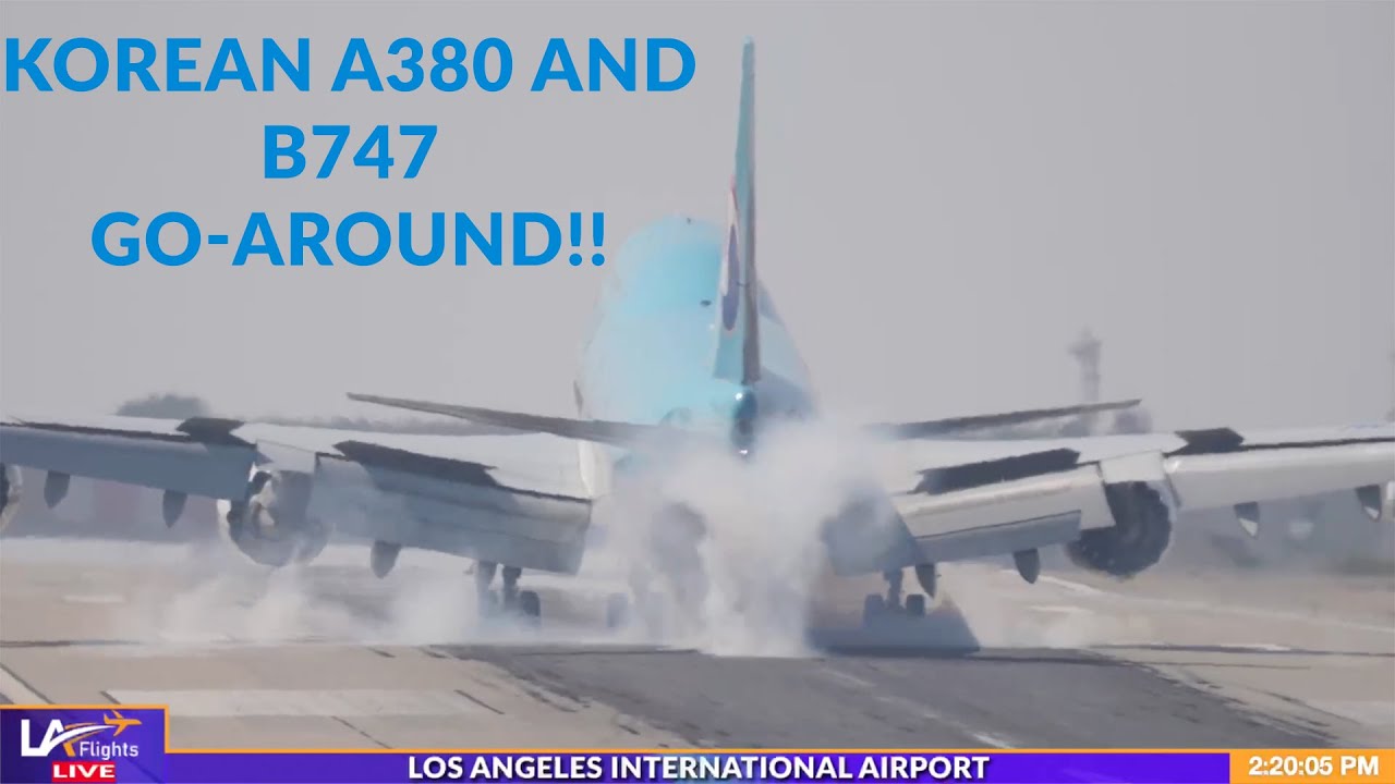 РЕДКИЙ УХОД НА ВТОРОЙ КРУГ корейских самолетов A380 и B747!