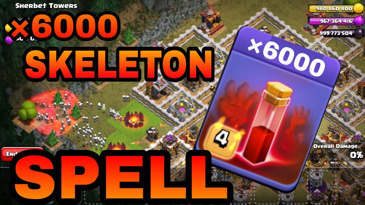 CLASH OF CLANS [ MASS SKELETON MAX SKELETON SPELL ATTACK ] ALL SPELL ATTACK