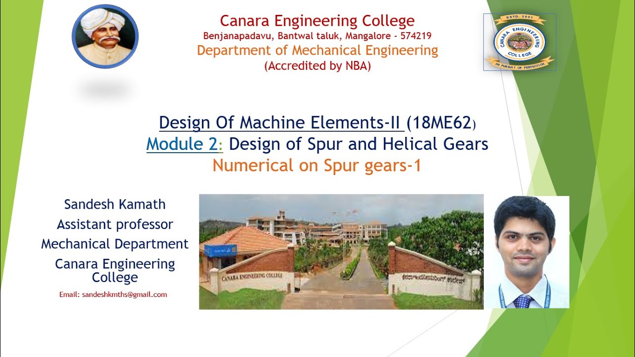 VTU DME II 18ME62 M2 L6 Design of Spur and Helical Gears Numerical on Spur Gears 1
