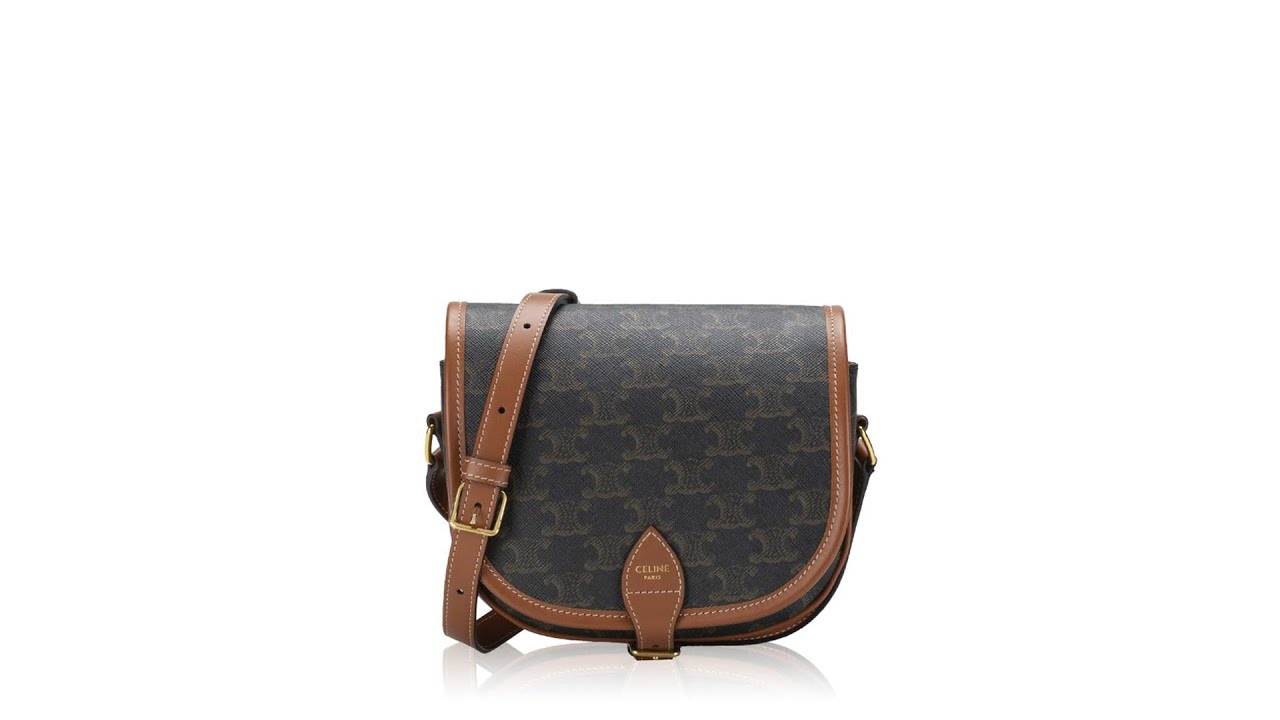 Celine Triomphe Canvas Folco Medium Shoulder Bag Tan