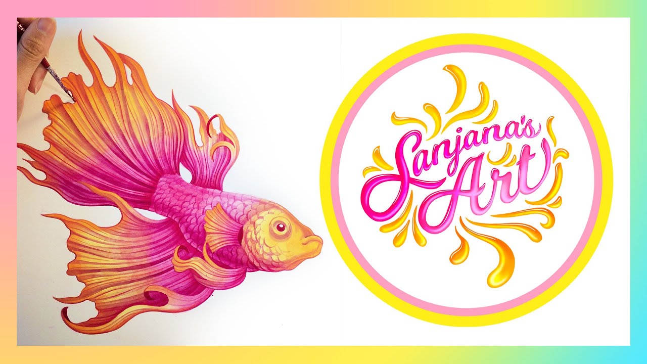 Watercolour Painting Process Time Lapse - Betta Splendens Fish