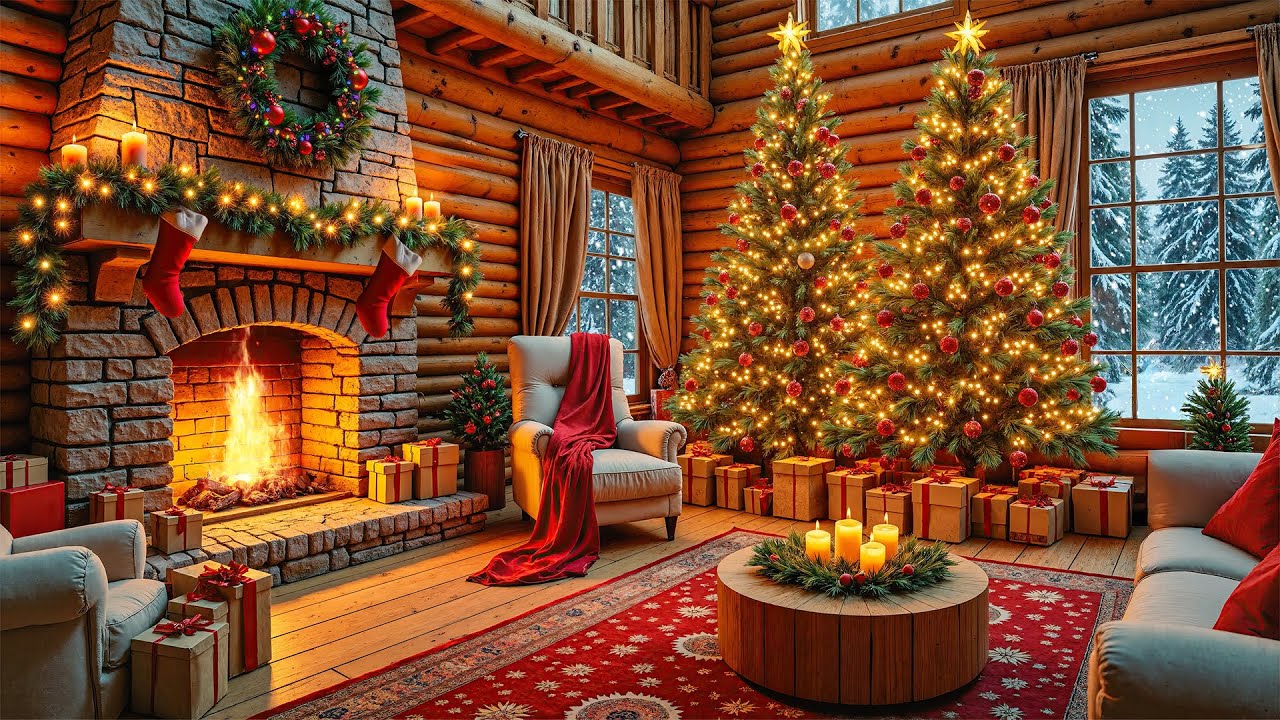 Peaceful Christmas Music for Relaxation 🎄 Beautiful Christmas Ambience 🔥 Warm Fireplace & Soft Snow