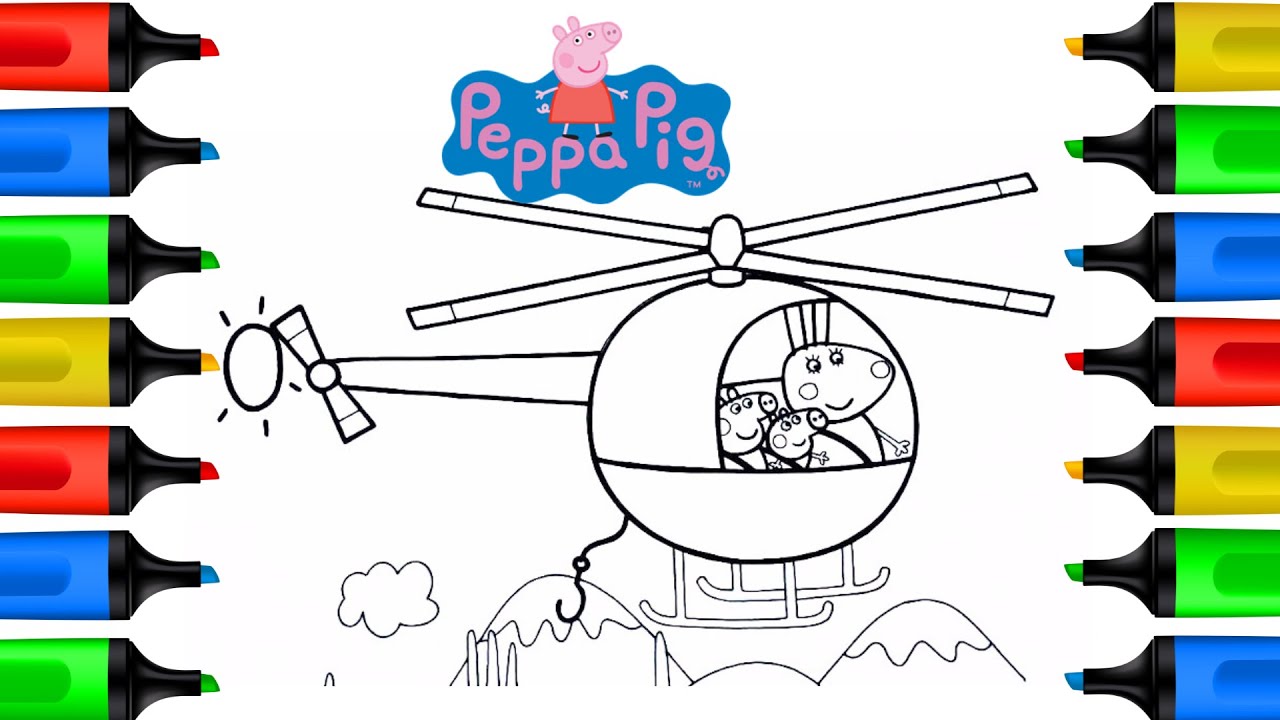 Coloring Peppa Pig Miss Rabbit’s Helicopter.| Peppa Pig Coloring Page.