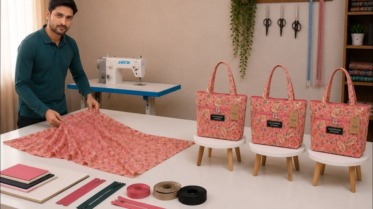 सिंगल एक कट लगाओ और बैग तैयार | Ladies purse making at home | DIY handbag cutting and stitching