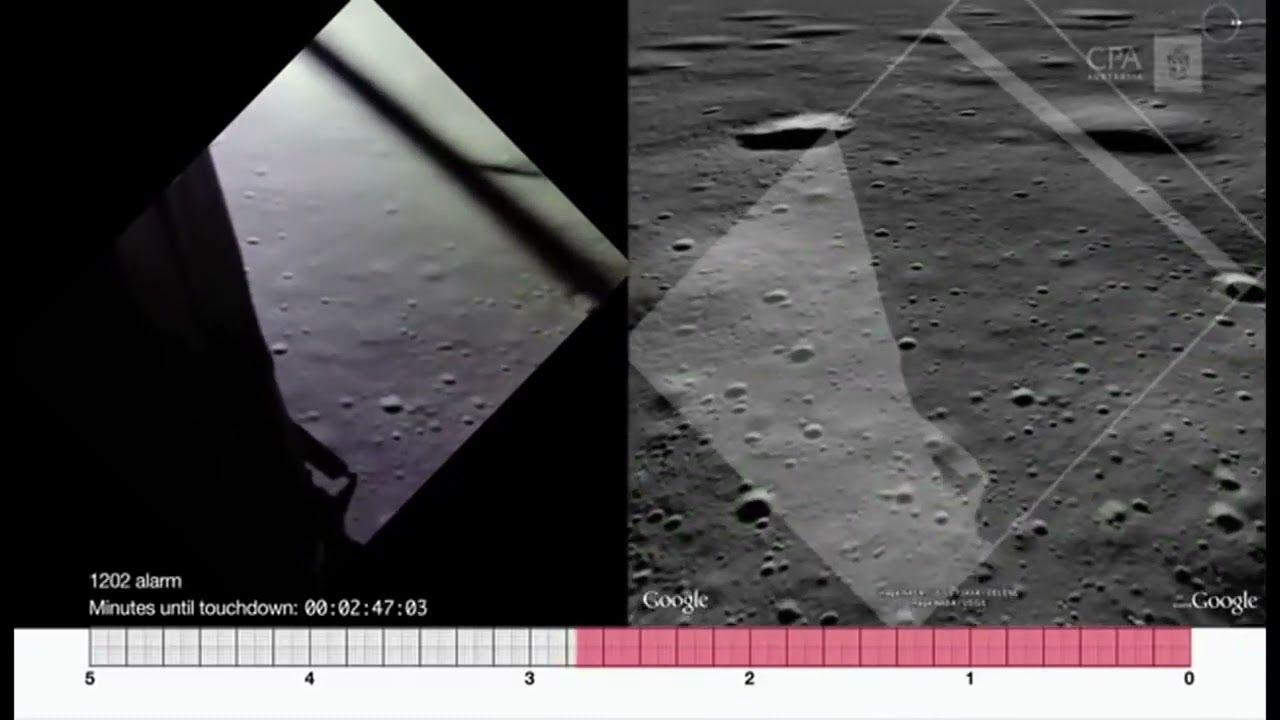 Apollo 11 landing; Comparison real footage vs. Google Moon, commented by Neil Armstrong