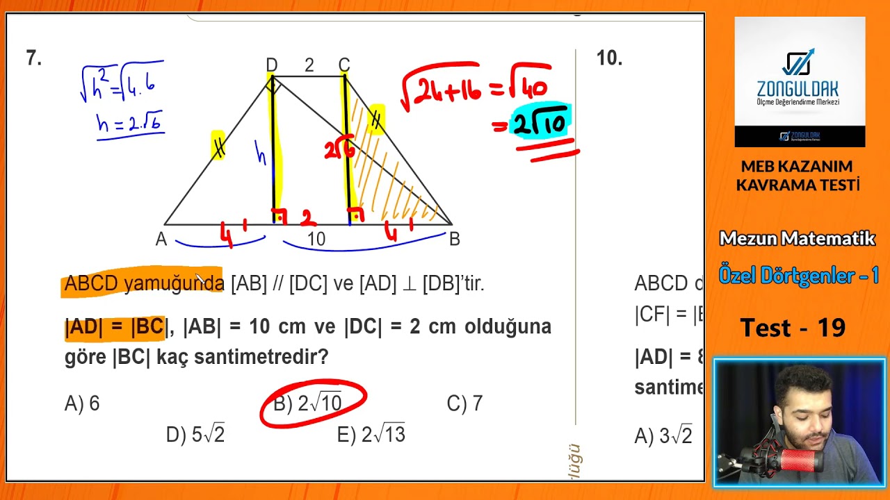 TEST-19 (Özel Dörtgenler - 1) | MEZUN MATEMATİK KAZANIM TESTLERİ