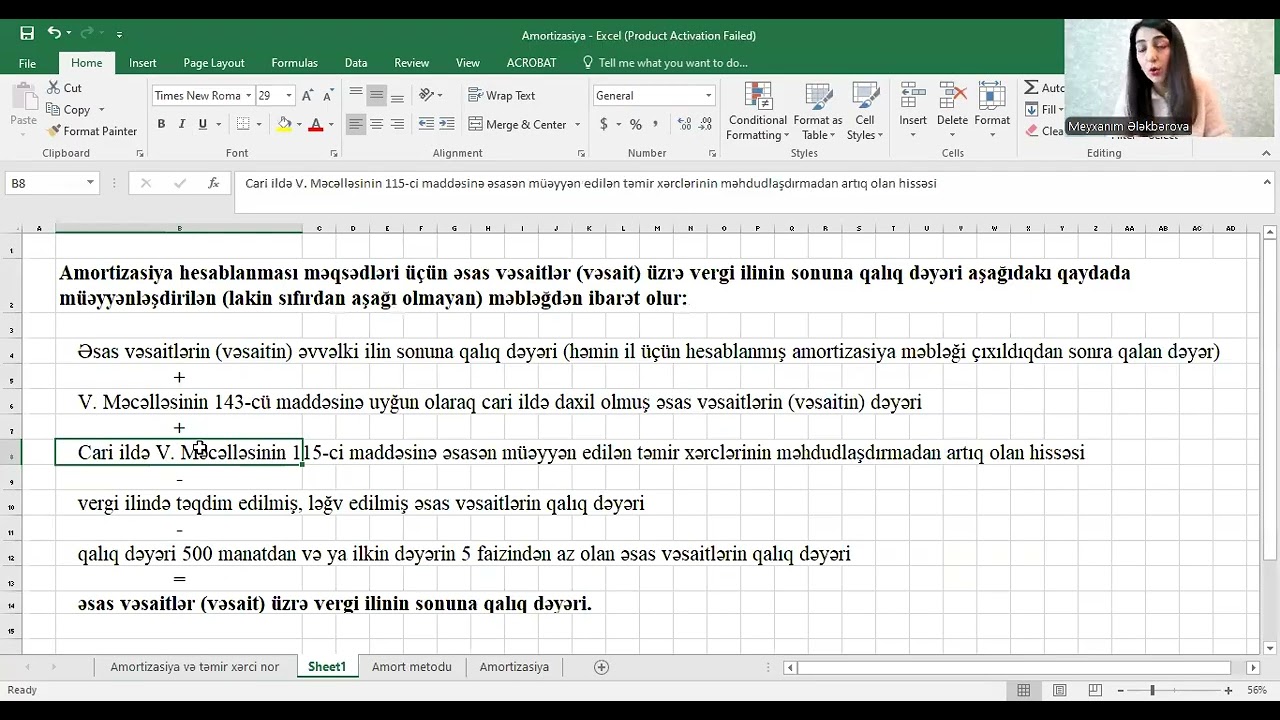 PMS 2 Amortizasiya xərci, təmir xərci və əmlak vergisinin hesablanması qaydası