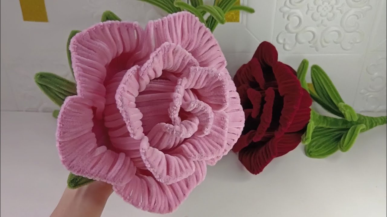 DIY Rose Flower | how to make big rose flower with pipe cleaners step by step | handmade flowers