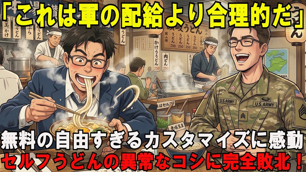【海外の反応】総集編「なぜこのクオリティで300円なんだ!?」香川のセルフうどんに潜入した米軍、その異常なコスパとスピードに驚愕！「これは食のインフラ革命だ」とプロも脱帽【スカッと】【アニメ】