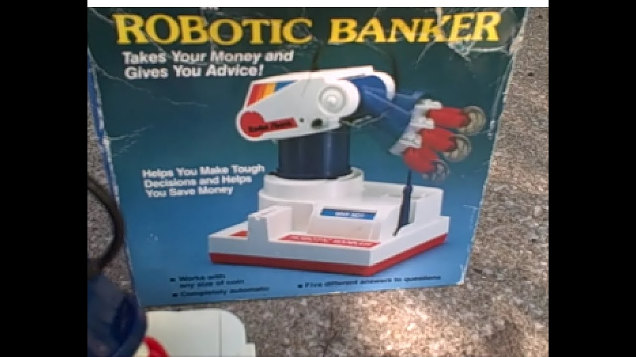 Vintage Radio Shack Robotic Banker 1980s- Robot Toy Gives Advice