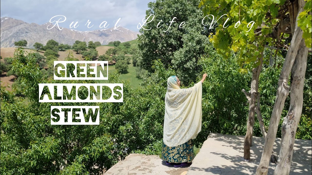 #7 village life:The delicious taste of green Almonds stew.🌳🥘🍽️
