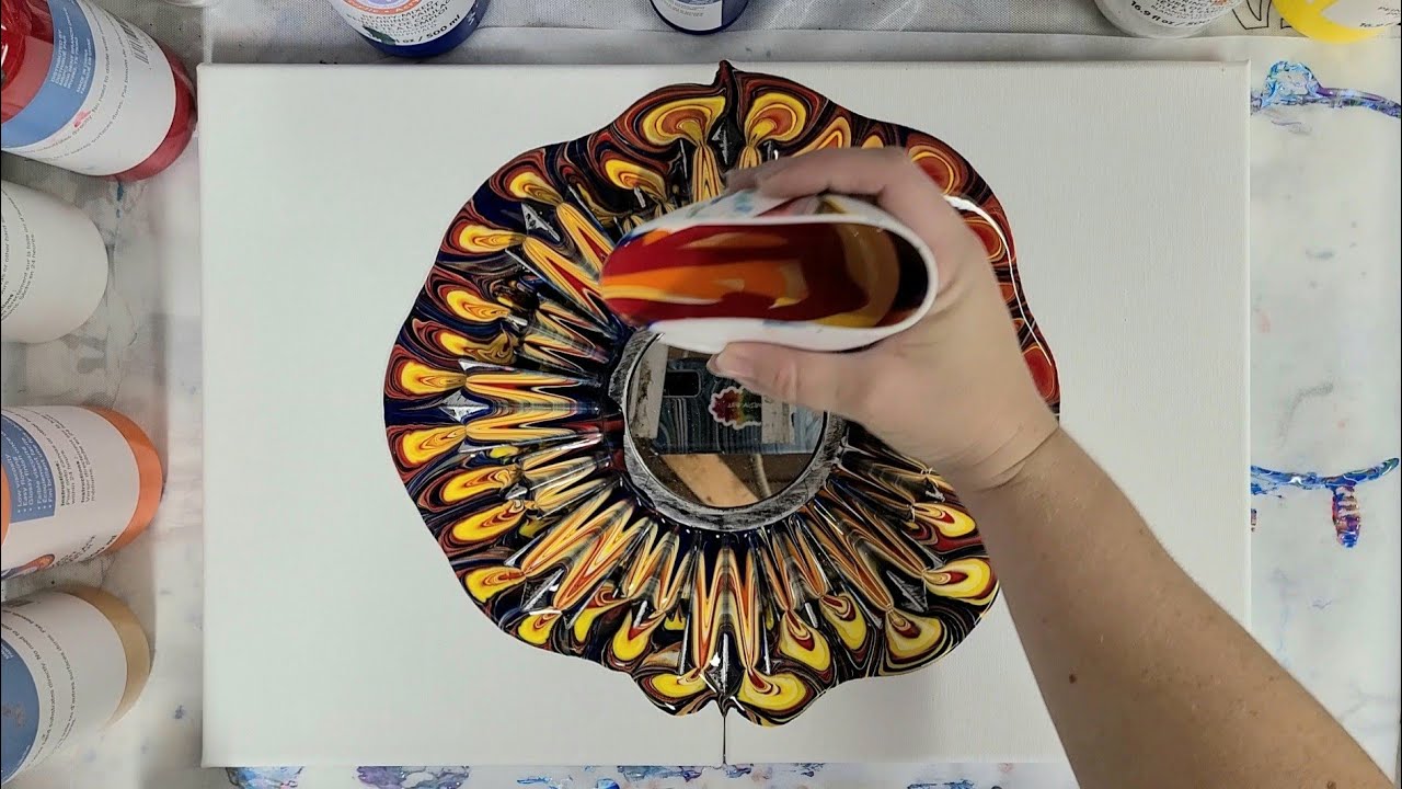 Acrylic pour over a mirror diptych - dollar store series!