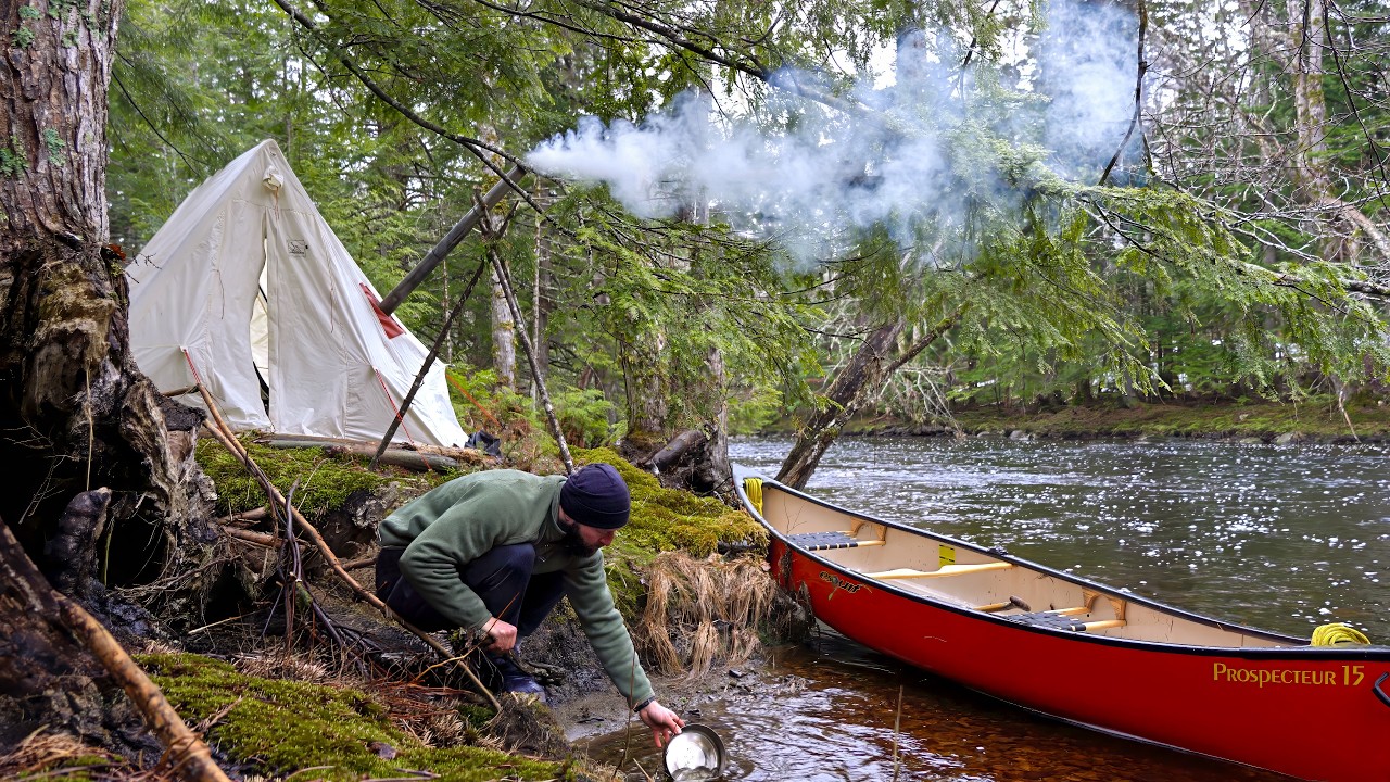Solo Hot Tent Camping Down Nova Scotia Spring River
