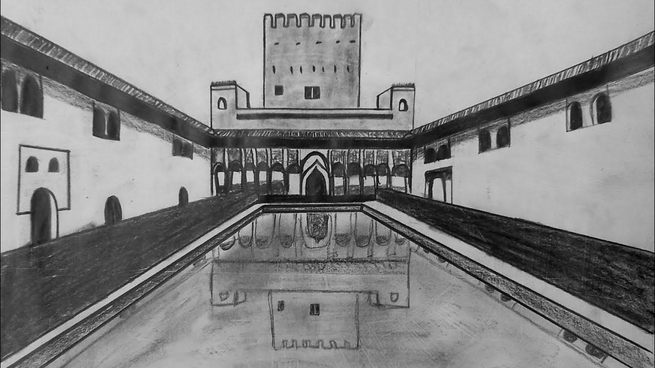 How to draw The Alhambra Palace in easy way for the beginners  #pencil_sketch #famous_building