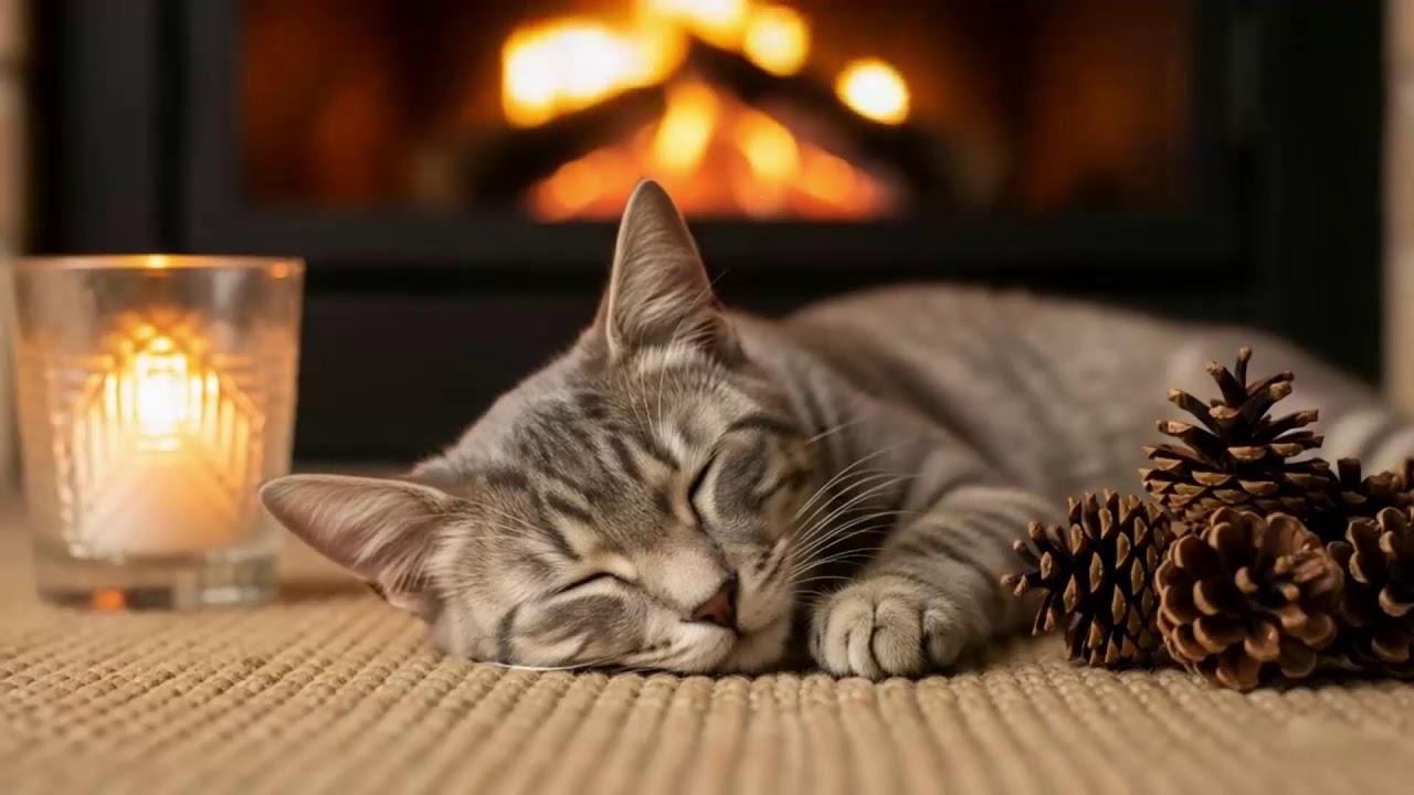 Healing Sleep Cat Music 432Hz 🐾 Cozy Fireplace Comfort For Anxiety Relief, Calm, And Rest