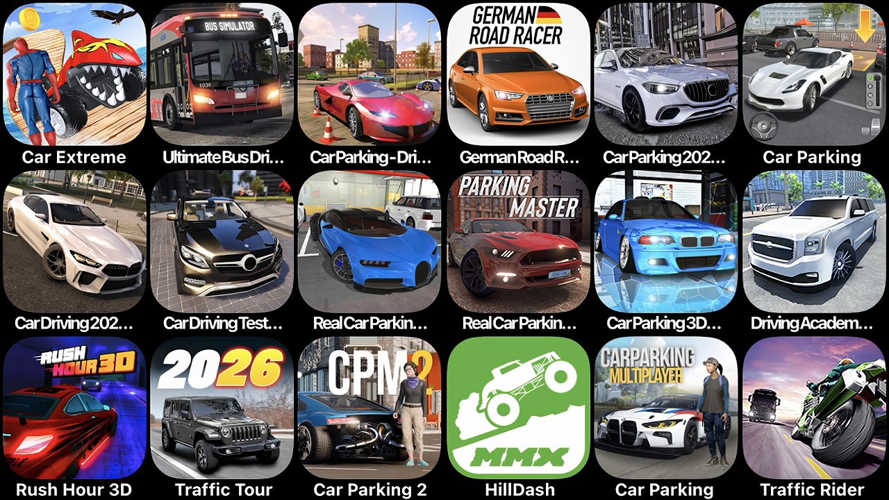 Car Extreme,Ultimate Bus Driving,Car Parking-Driving School,German Road Race,Rush Hour 3D,Hill Dash