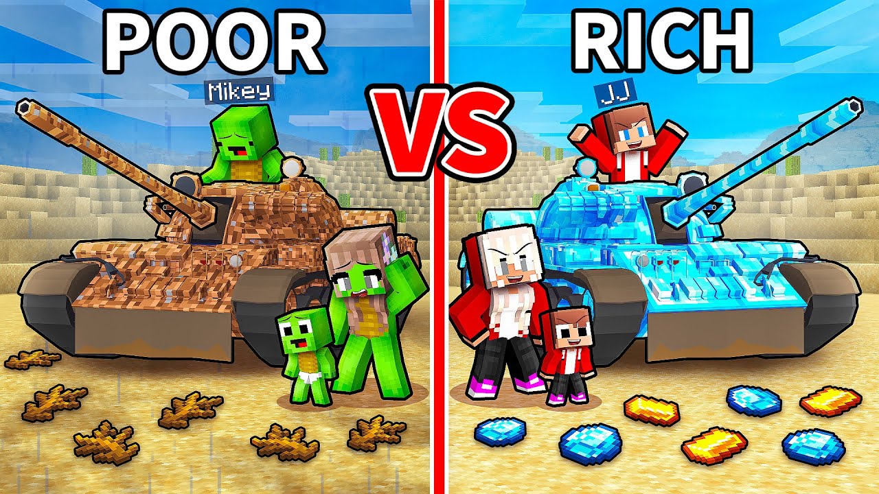 JJ and Mikey: POOR vs RICH Military Tank Family Battle in Minecraft - Maizen