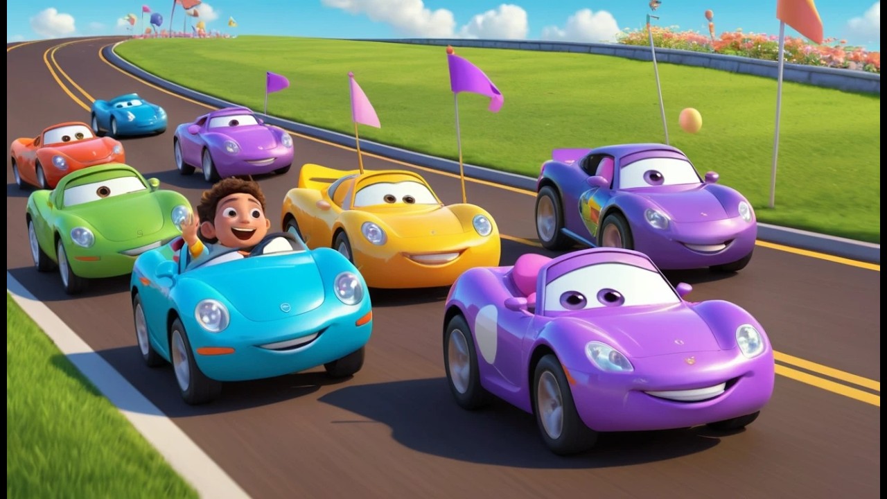 Rennen von sieben kleinen Spielzeugautos | Kinderlied über Autos & Zählen lernen