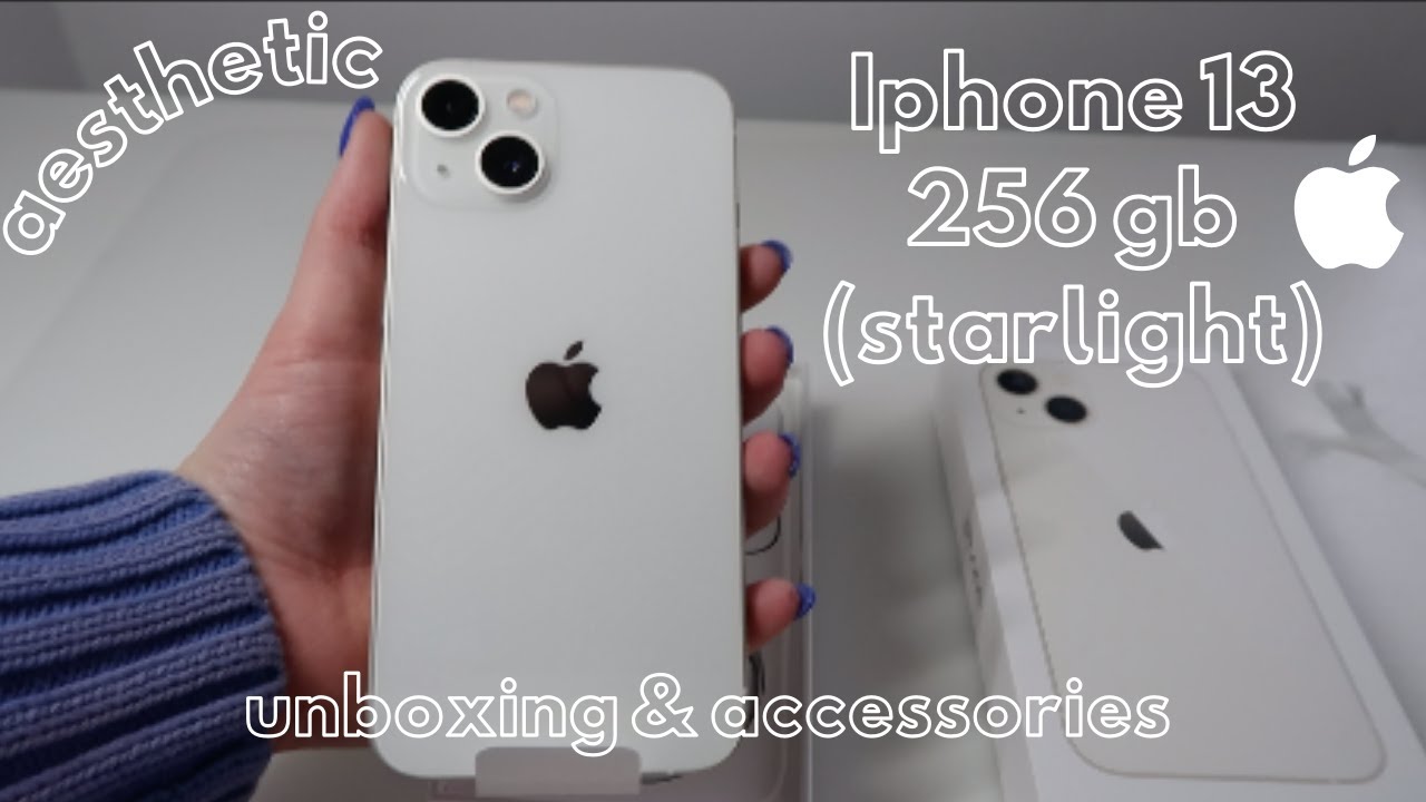 🍎 iphone 13 aesthetic unboxing 📦 [ starlight🌟 & 256gb ] 🤍 + accessories✨