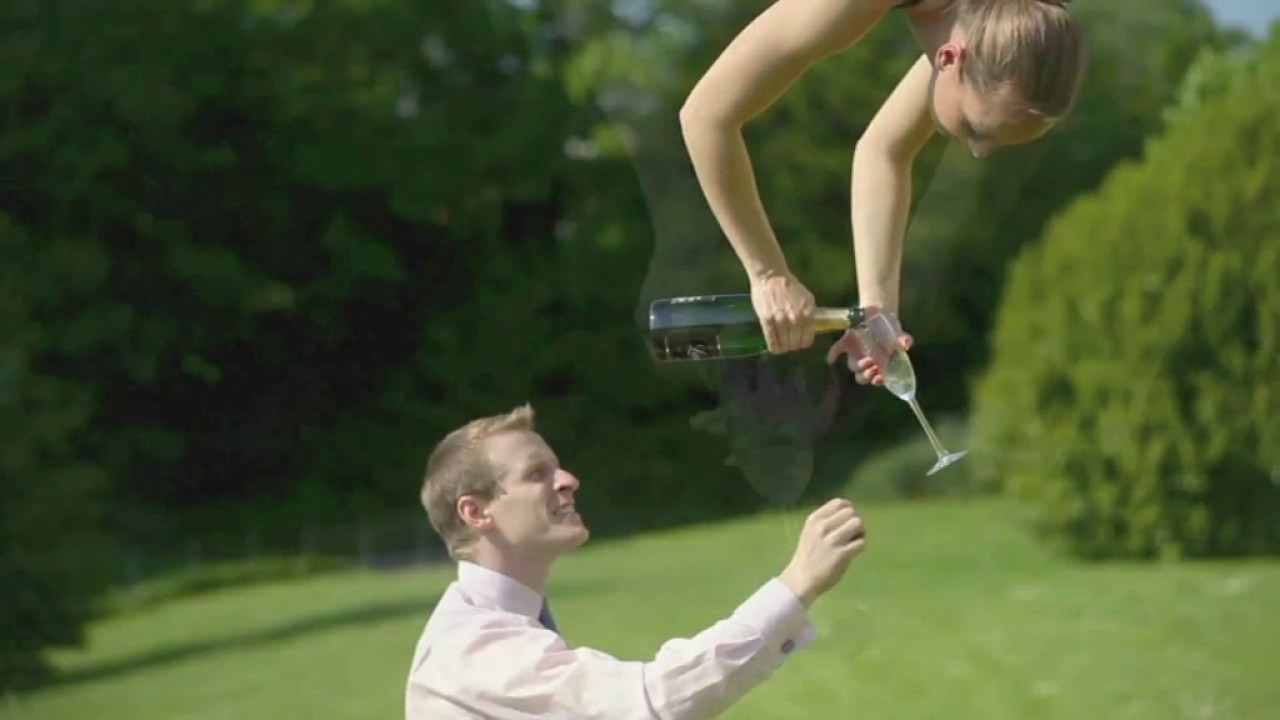 Aerial champagne pouring