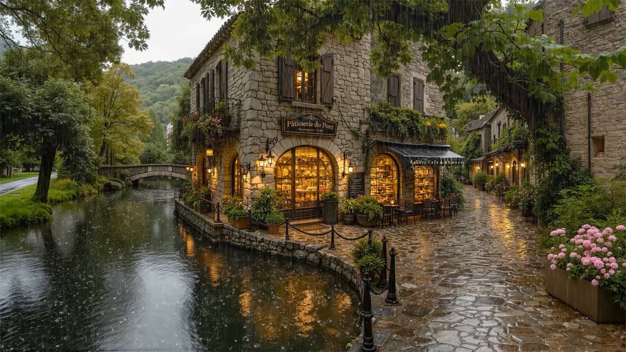 Rainy Day Jazz at a Old Village Bakery 🌧️ Canal-Side Caf&eacute; Vibes | Deep & Calm Jazz for Stress Relief