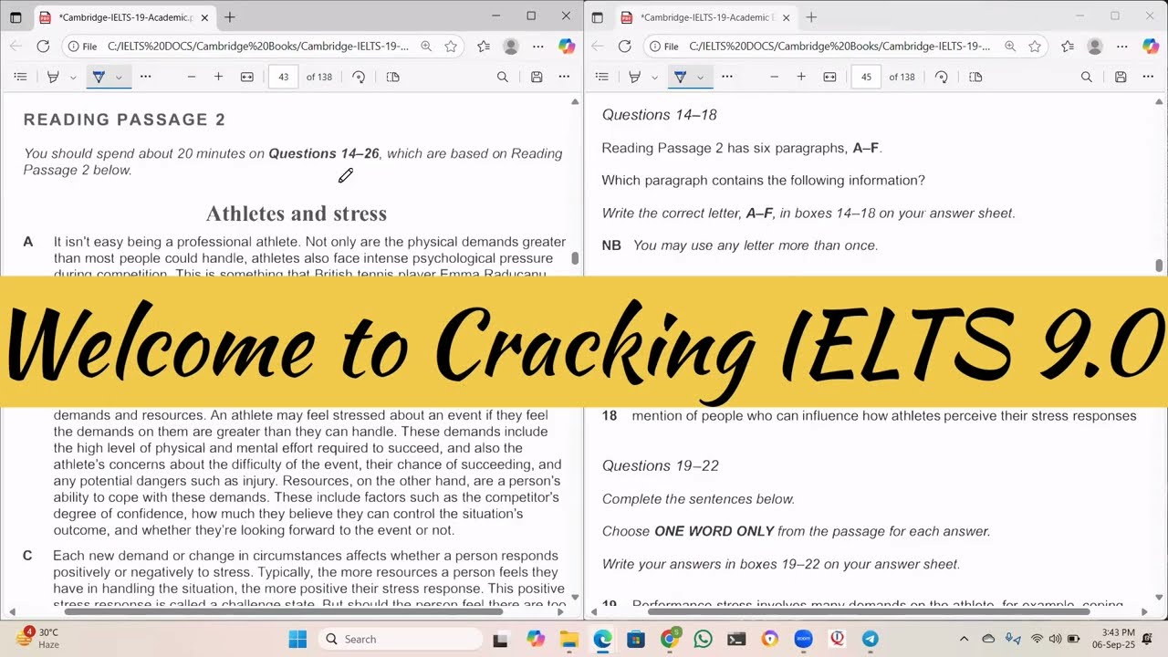 IELTS Academic Reading passage answers with logical explanation | Athletes and stress