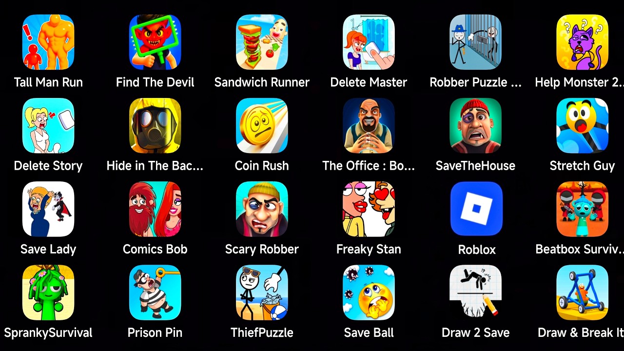 Roblox, Poppy Playtime, Freaky Stan, Comics Bob, Spranky Survival, Death Puzzle