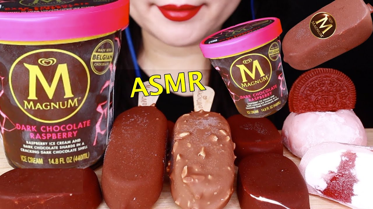 SUB)초콜릿 아이스크림 매그넘 다크 초콜릿 라즈베리 딸기쏙우유 찹쌀떡  티코 먹방 ASMR / CHOCOLATE ICE CREAM, Magnum (EATING SOUND)