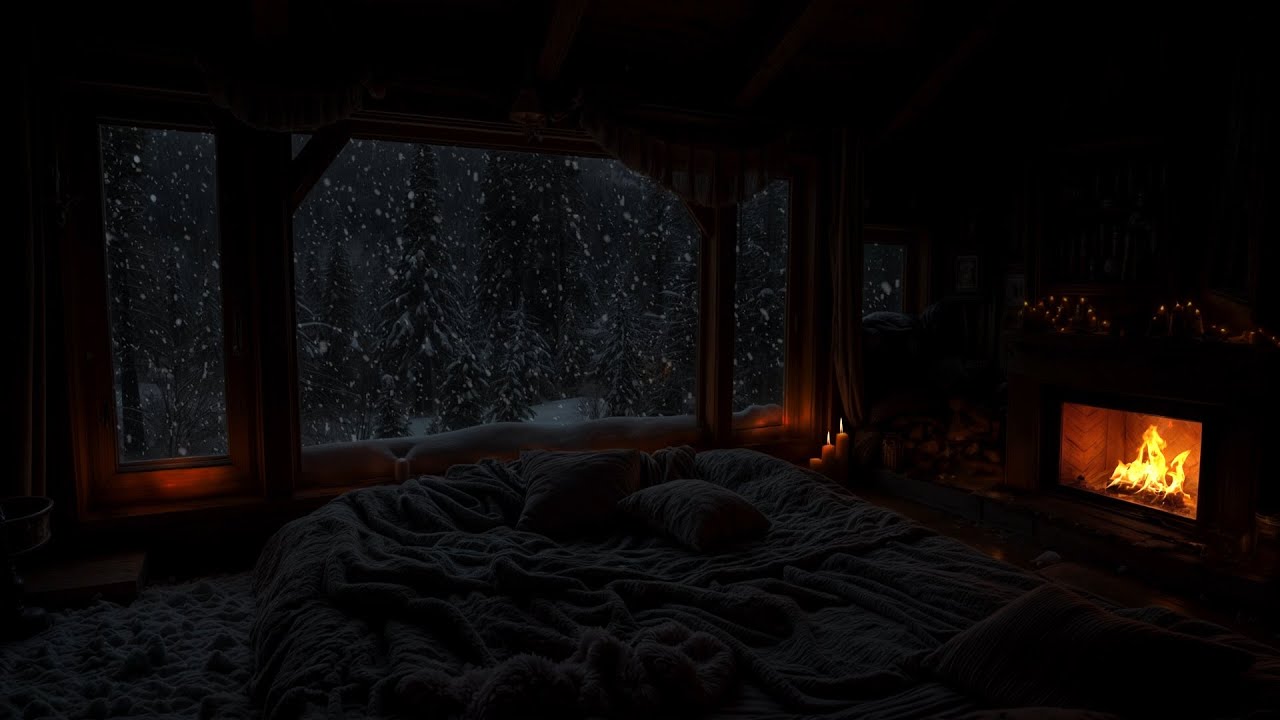 Tranquil Winter Night ❄️🔥Soft Snowflakes & Warm Fire Sounds for Ultimate Calm -White Noise