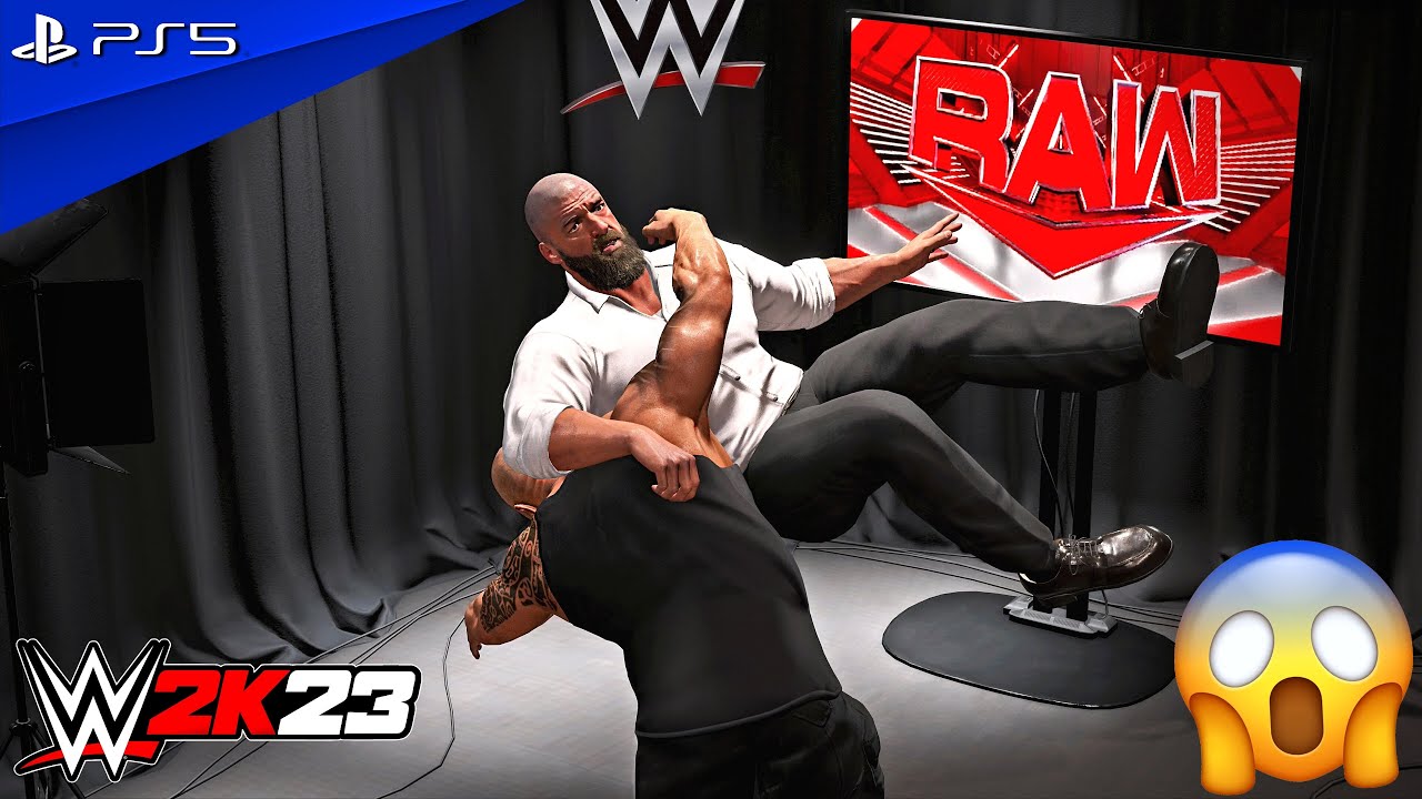 The Rock Attacks Triple H at Backstage Area - WWE 2K23 Gameplay | PS5™ [4K60]