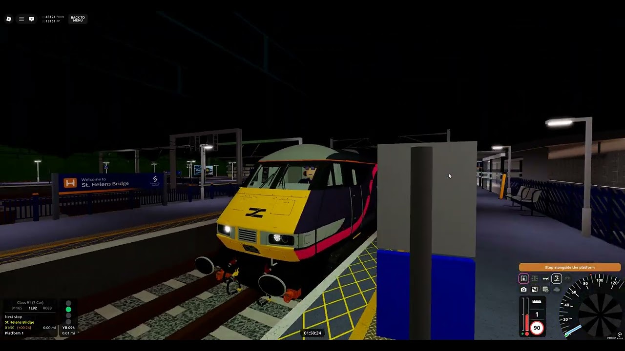 Roblox SCR v2.3.2 R088 Stepford Central➡️Llyn-By-The-Sea Via Benton (Class 91/1 (7-Car))