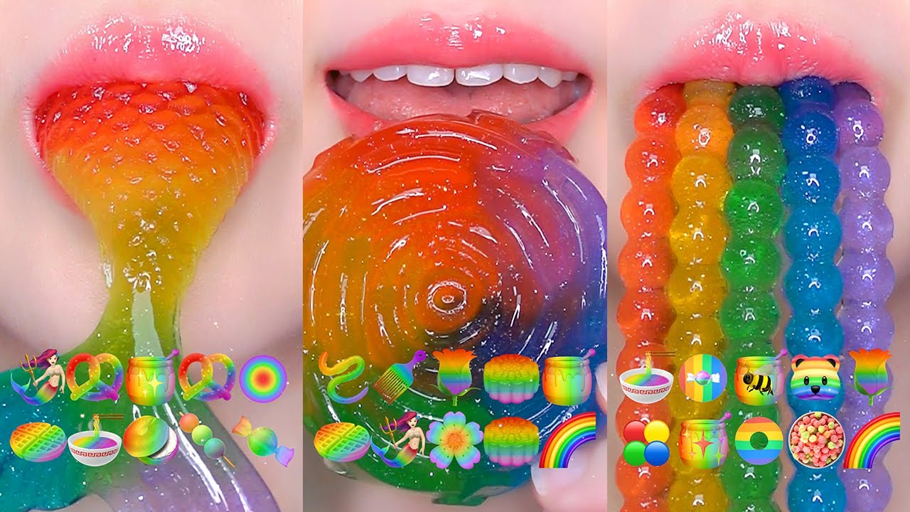 ASMR RAINBOW EMOJI FOOD CHALLENGE 🌈 무지개 이모지 먹방 모음집 | Eating Sounds MUKBANG