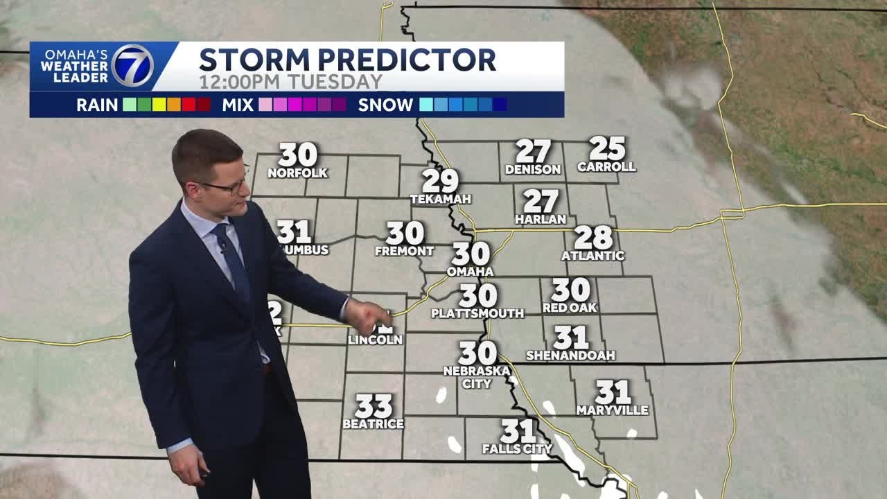 Cloudy and colder Tuesday, small snow chance for Omaha area