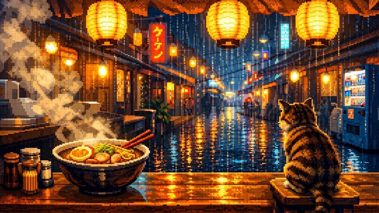 30 Minutes of Cozy Rain at a Ramen Shop 🍜 | Pixel Art for Deep Sleep & Study