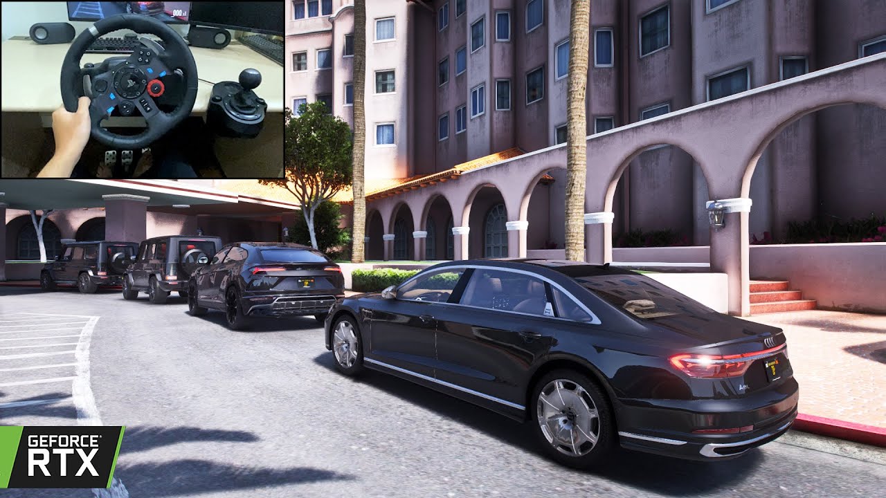 GTA 5 - 2022 Audi A8 L Horch | MAFIA GANG WAR & CONVOY | Steering wheel gameplay