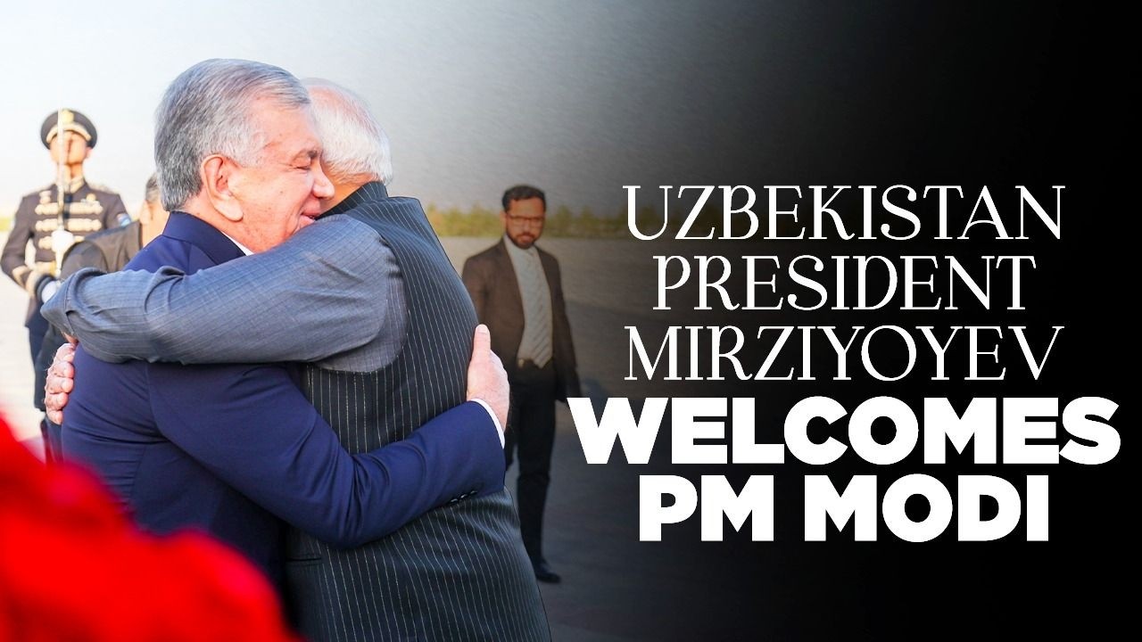 PM Modi receives a warm welcome from Uzbekistan President Shavkat Mirziyoyev