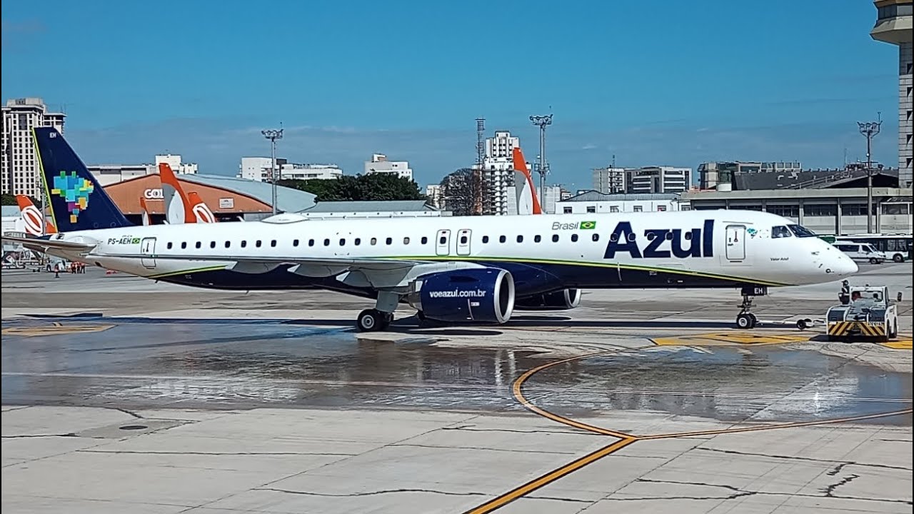 Taxing and Takeoff of the Azul Embraer E195-E2 from Congonhas Airport - São Paulo