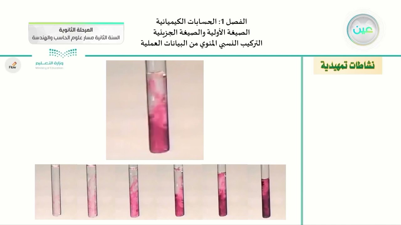 الفصل 1 : الحسايات الكيميائية /الصيغة الأولية والصيغة الجزيئية