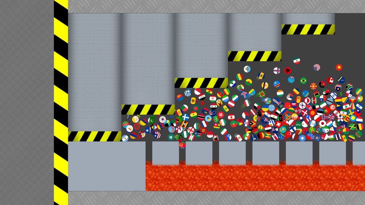 Don't fall into the lava - Shutter Crush #7 - Marble Race Countries in Algodoo
