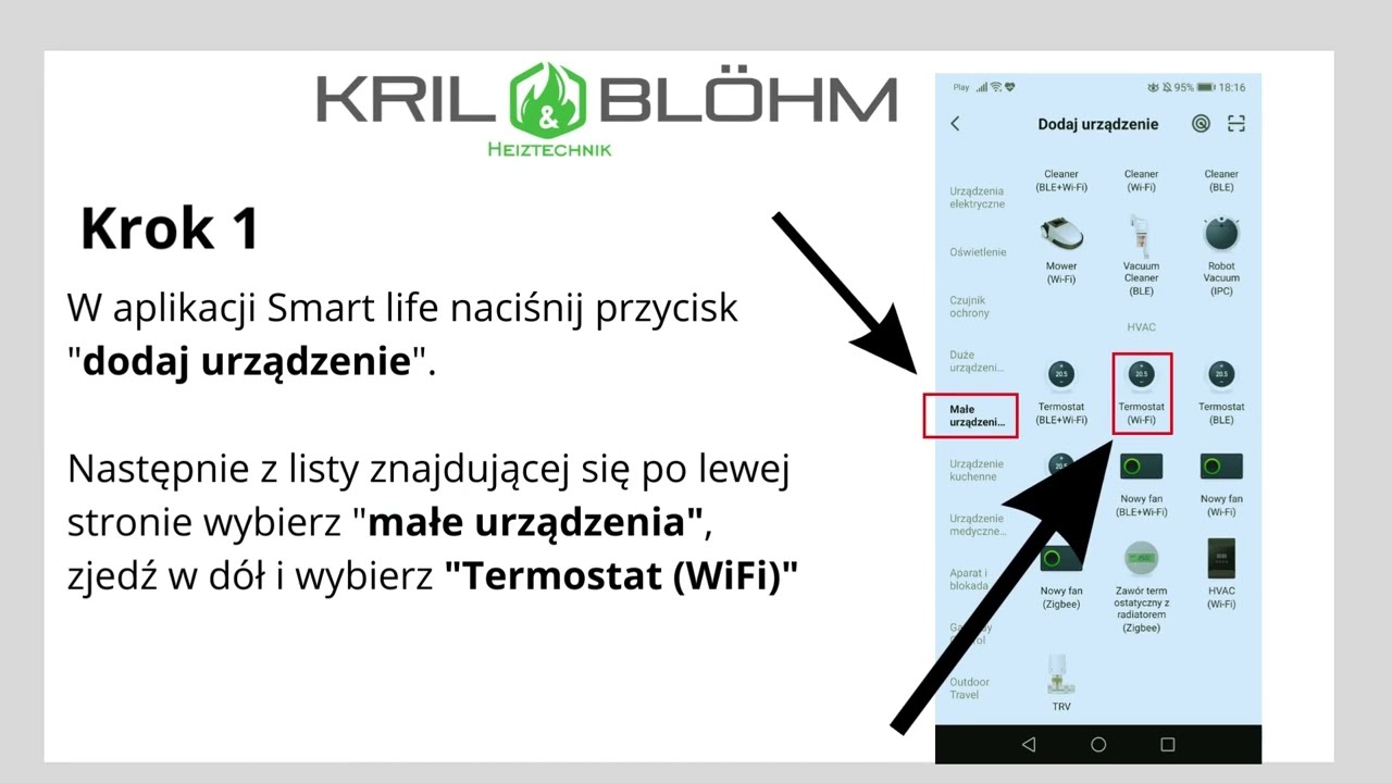 Pierwsze uruchomienie termoregulatora firmy Kril & Blohm. Instrukcja połączenie z siecią WiFi.