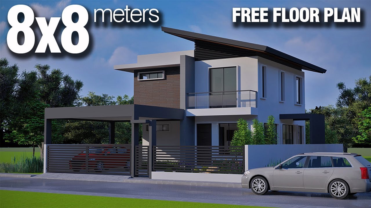 8x8 meters 2 Storey Modern House : Free Floor Plan : Interior Layout