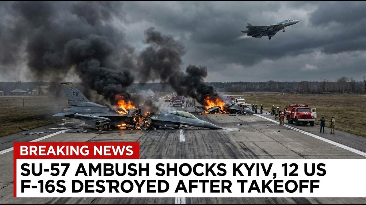 dzisiaj piloci SU-57 brutalnie atakują bazę lotniczą w Kijowie, niszcząc 12 startujących amerykański