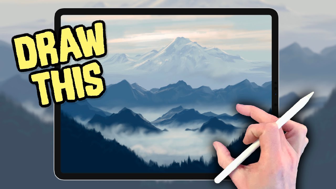 HOW TO PAINT REALISTIC LANDSCAPE 1: Mountains in the mist painting tutorial iPad Pro + Apple Pencil