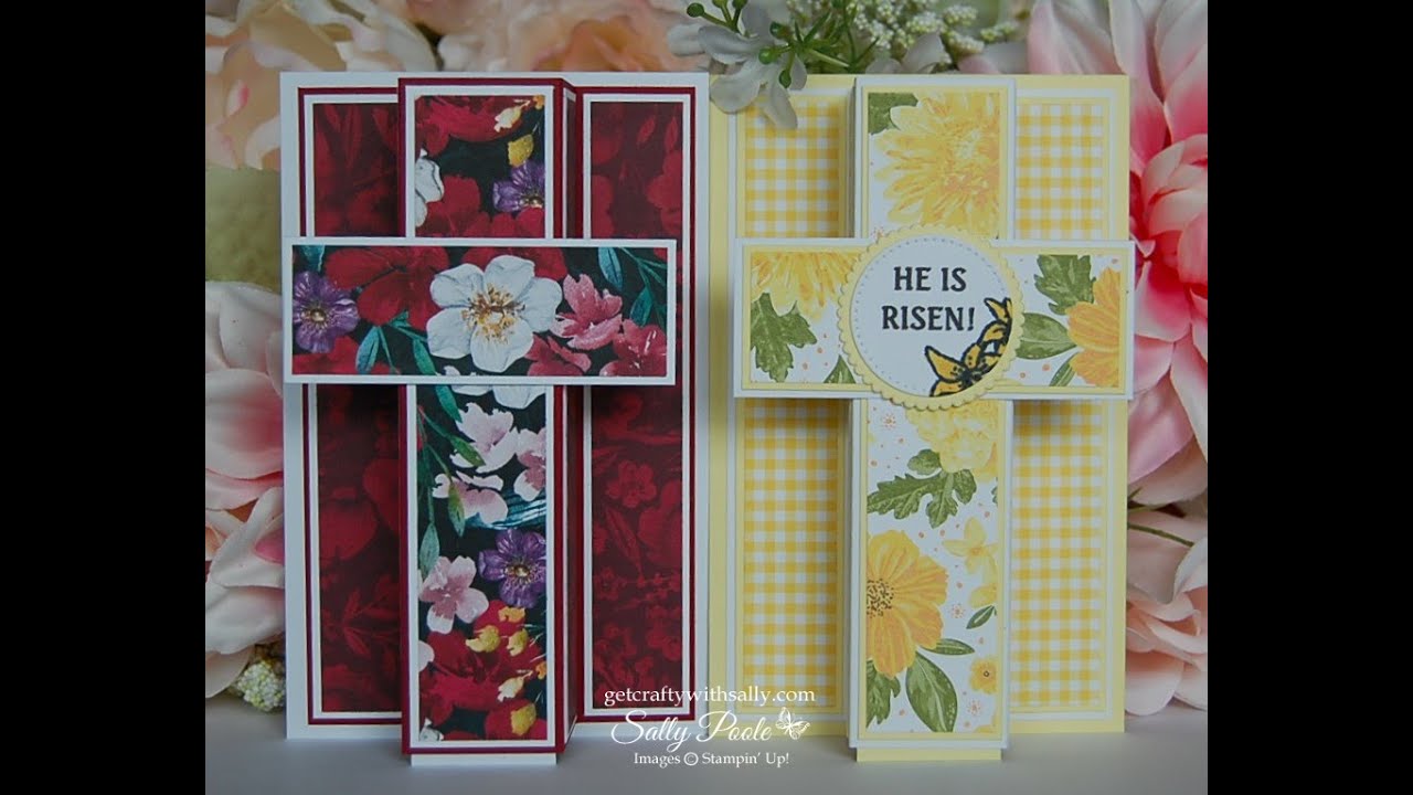 Easter Pop-Up Cross Card Part 1 - Featuring Stampin' Up! Regal Winter and Floral Delight Papers.