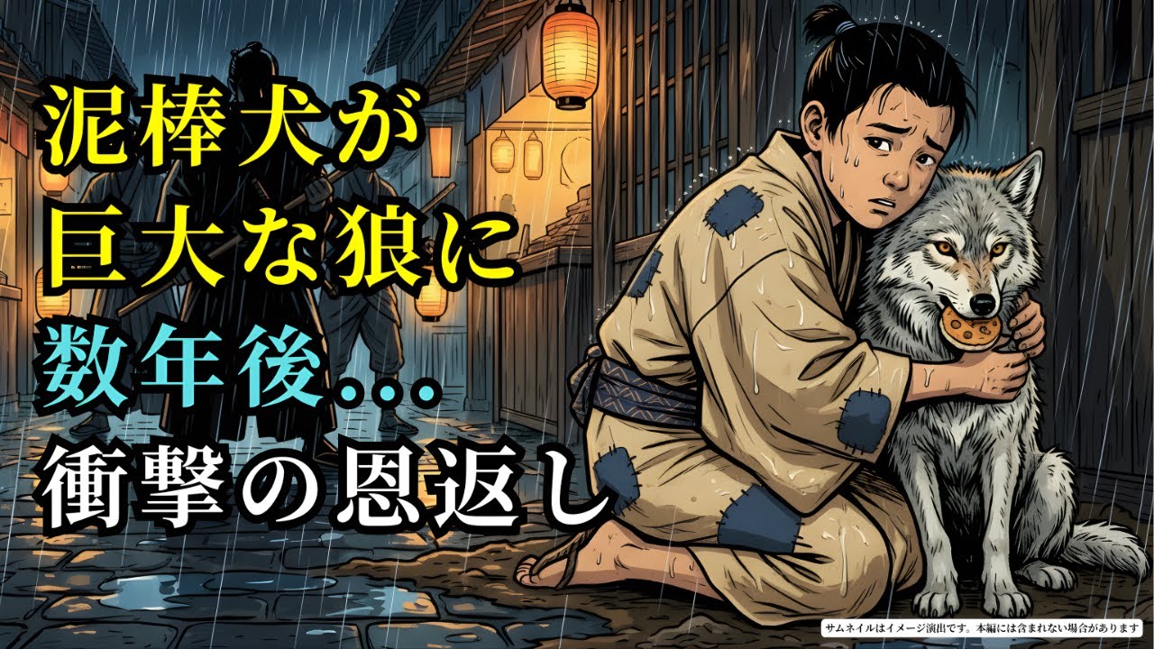 泥棒犬が巨大な狼に？雨夜の救済が数年後に起こした 衝撃の恩返し (AIフィクション) | 野談 | 伝説 | 昔話 | 説話 | 民話