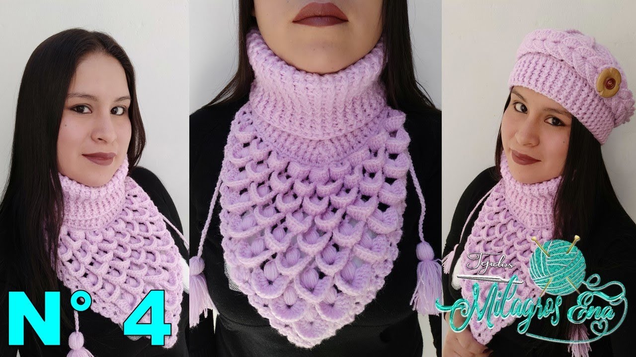 Como tejer el Cuello N° 4 o pechera a crochet o ganchillo en punto perlitas para bebe, niñas y damas